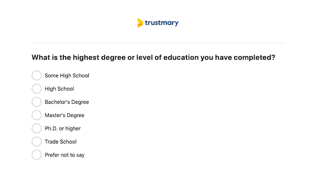 example of demographic question in a survey: education level