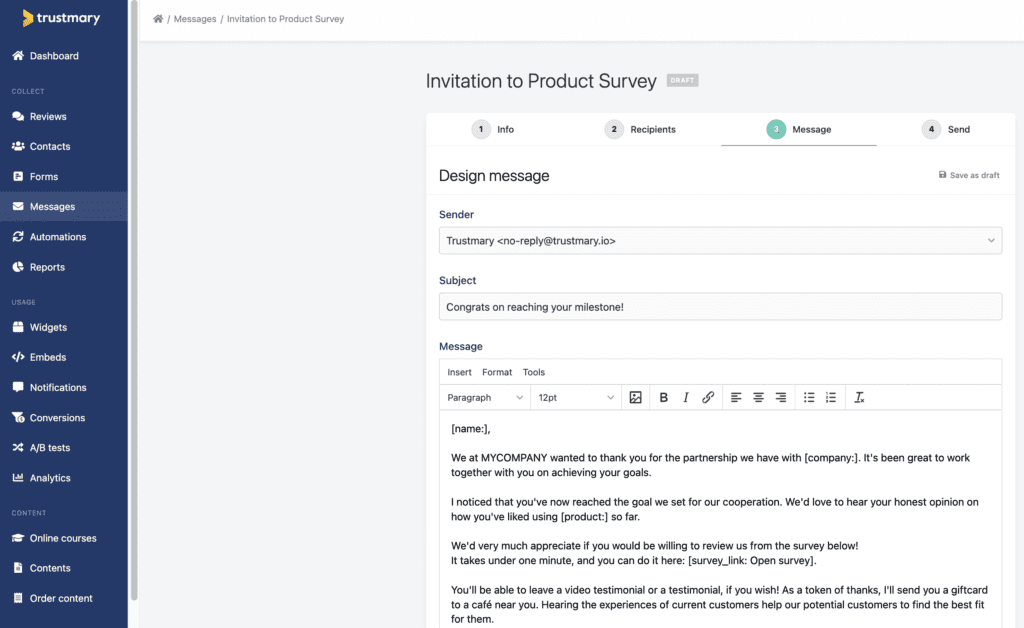 invitation to product survey