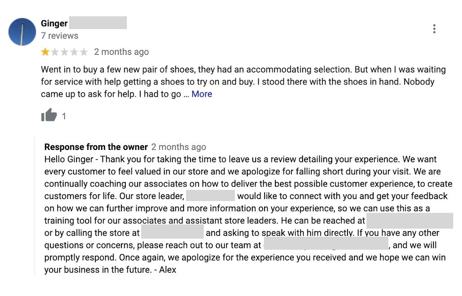 Example of a negative review and a response to it