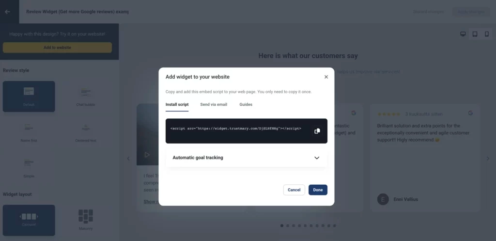 copy widget embed code
