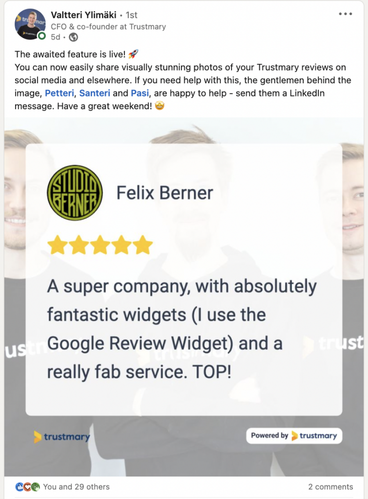 sharing reviews on social media with Trustmary