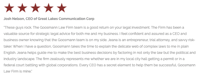 written testimonial star review for lawyer that could be added to website with a review widget