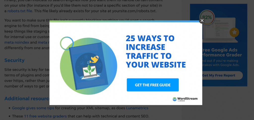 using a free guide as the content of the exit-intent popup can increase conversions