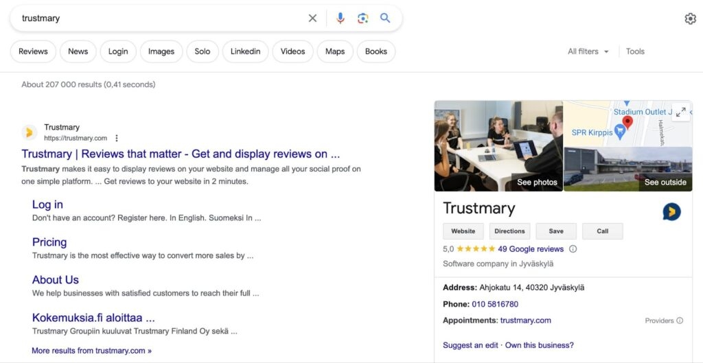 google your business to find review link