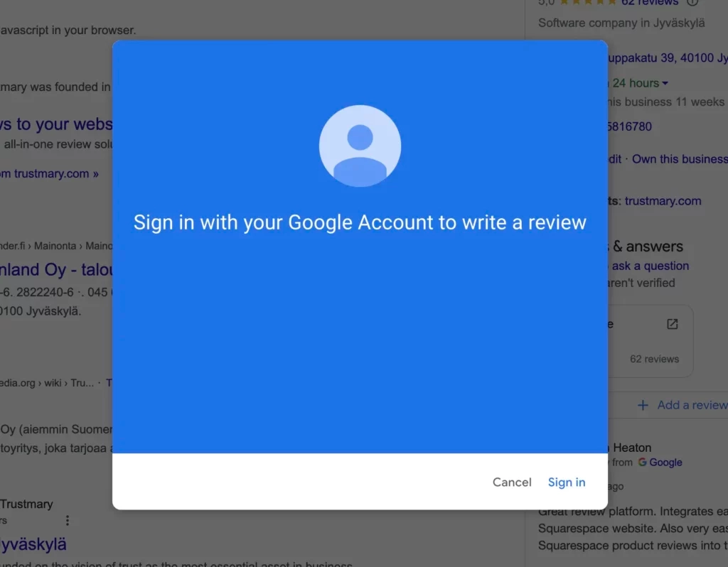 only way to write a google review is to first sign in with your google account to write a review
