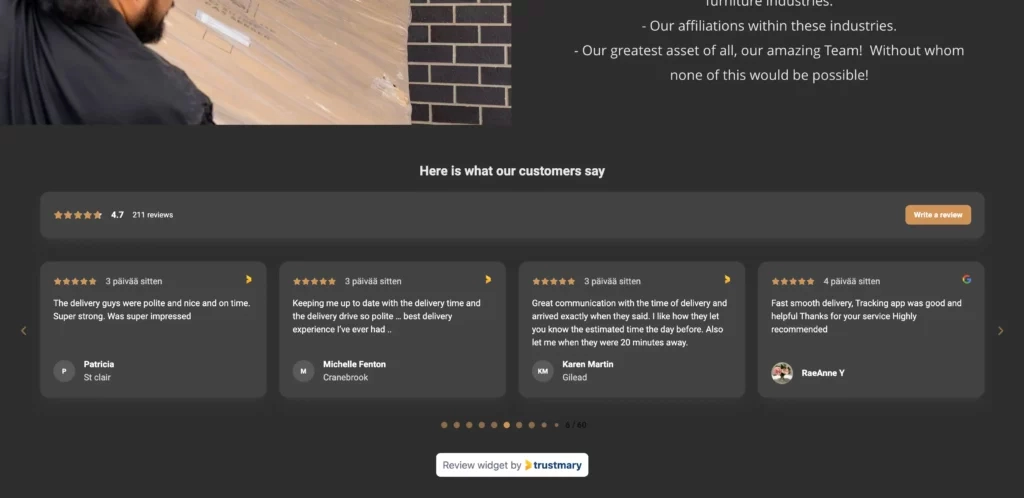 review widget by trustmary on frong page to keep content fresh