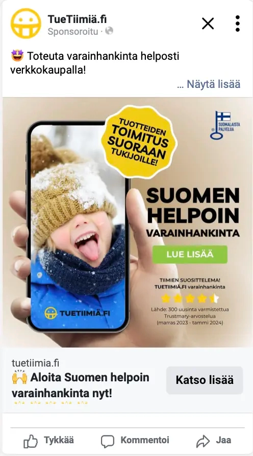 esimerkki toimivasta meta-mainoksesta, jossa on käytetty social proofia