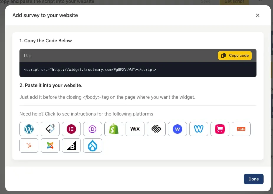 embed survey code