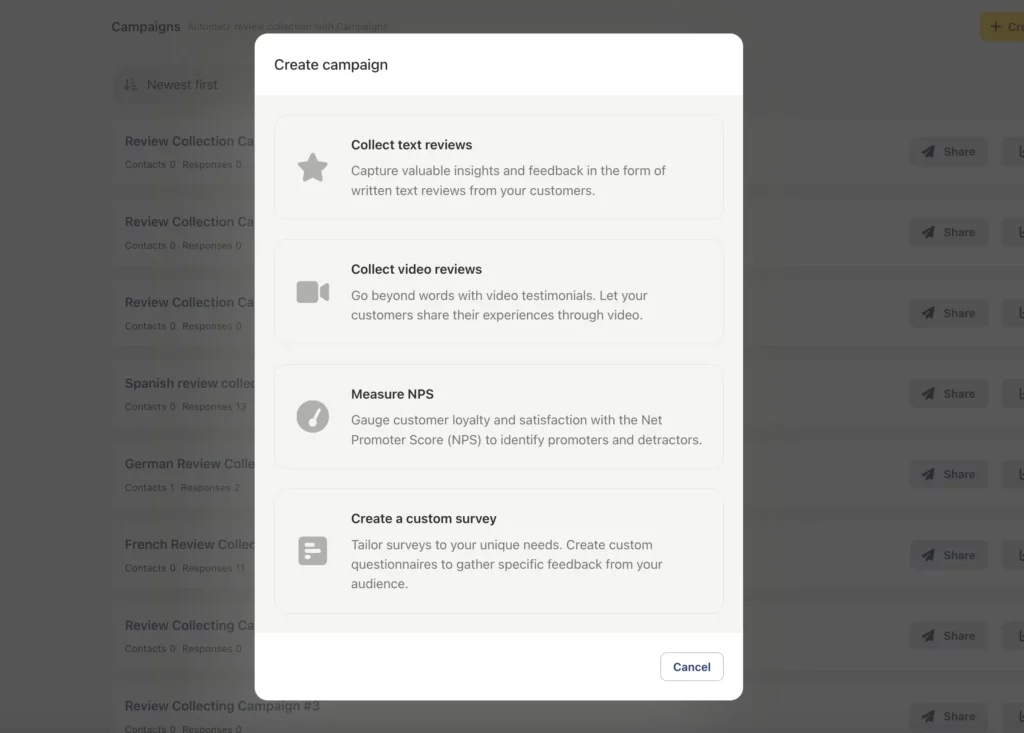 create a campaign that collects customer feedback and reviews