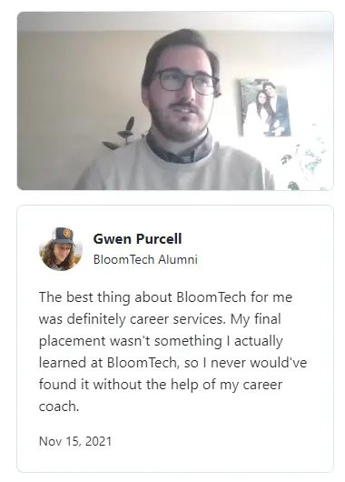 bloomtech text and video testimonial
