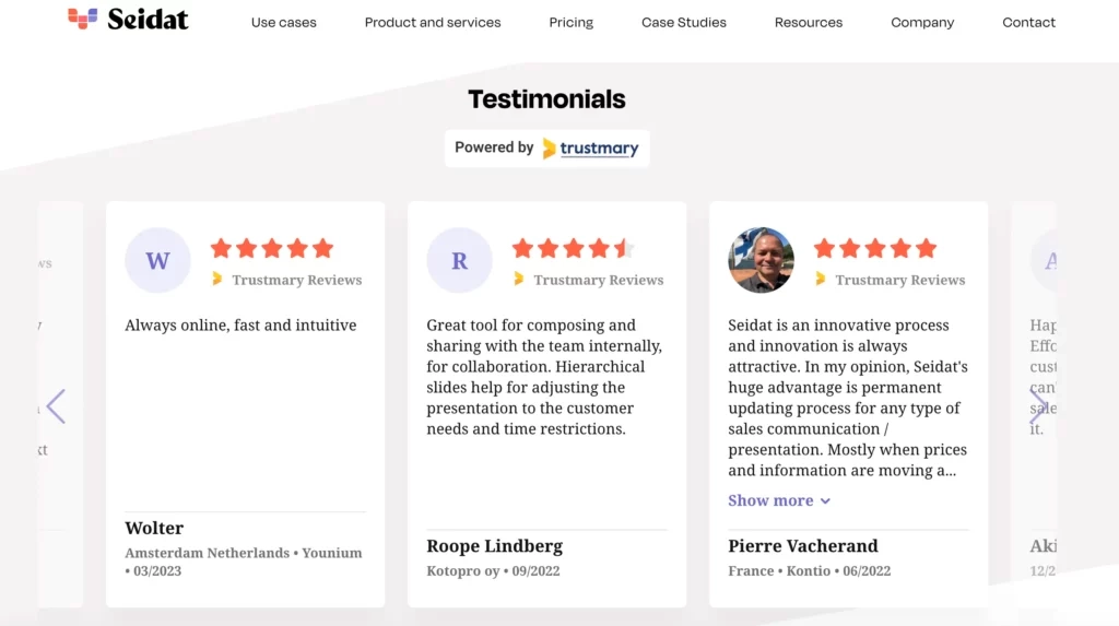 example of b2b business review on website