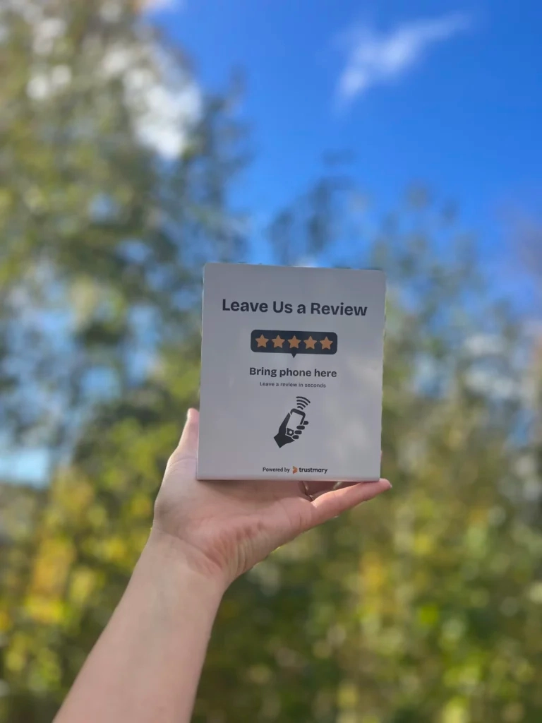 nfc stand helps get reviews from customers in physical locations