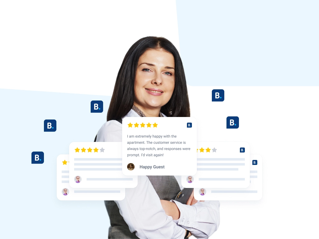 booking.com customer review cards flying