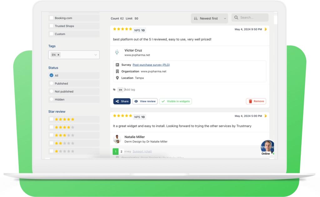screenshot from Trustmary's review section