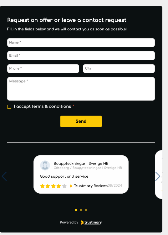 example of a contact form template in Trustmary