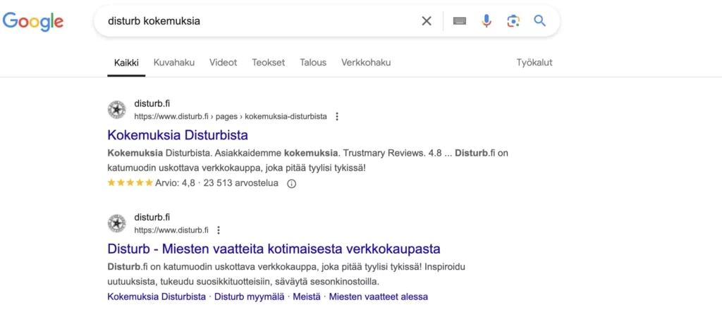 kokemuksia disturbista nostaa tähtiarvostelut hakukoneisiin