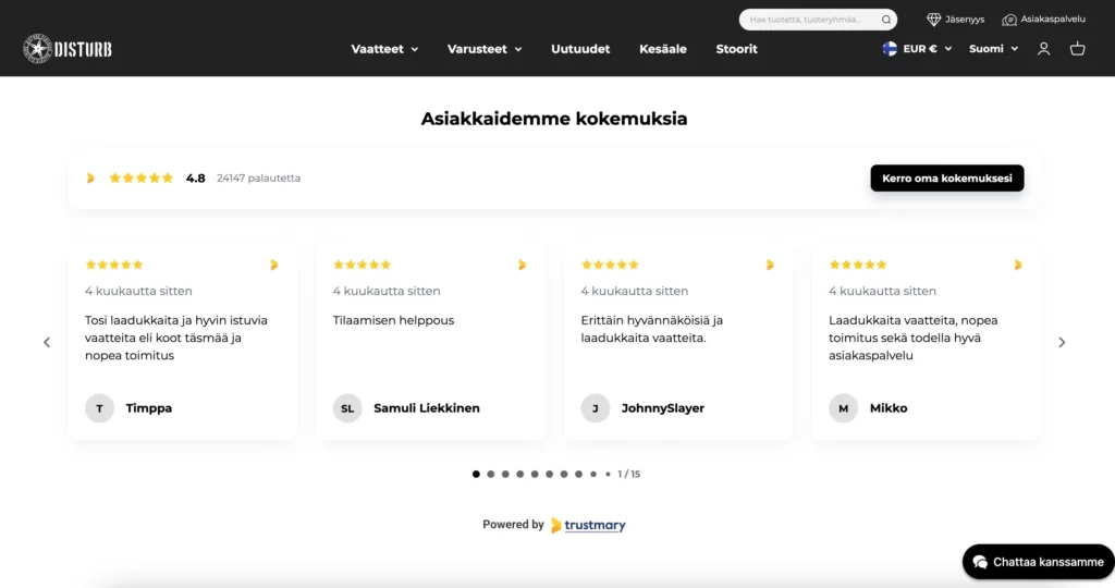 asiakkaidemme kokemuksia meistä disturbin widget etusivulla