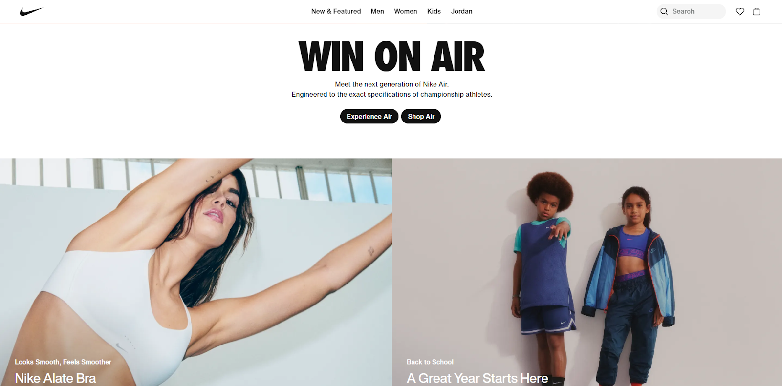 screenshot from nike US's website