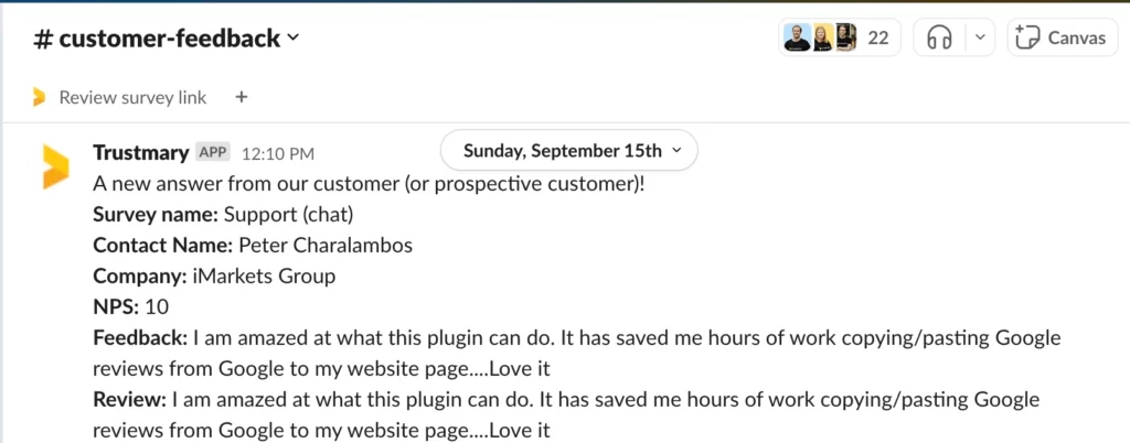 slack review link