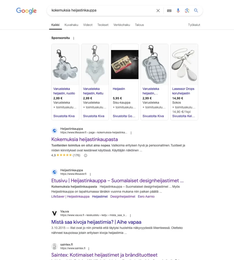 kokemuksia yrityksestä esimerkki hakukoneissa