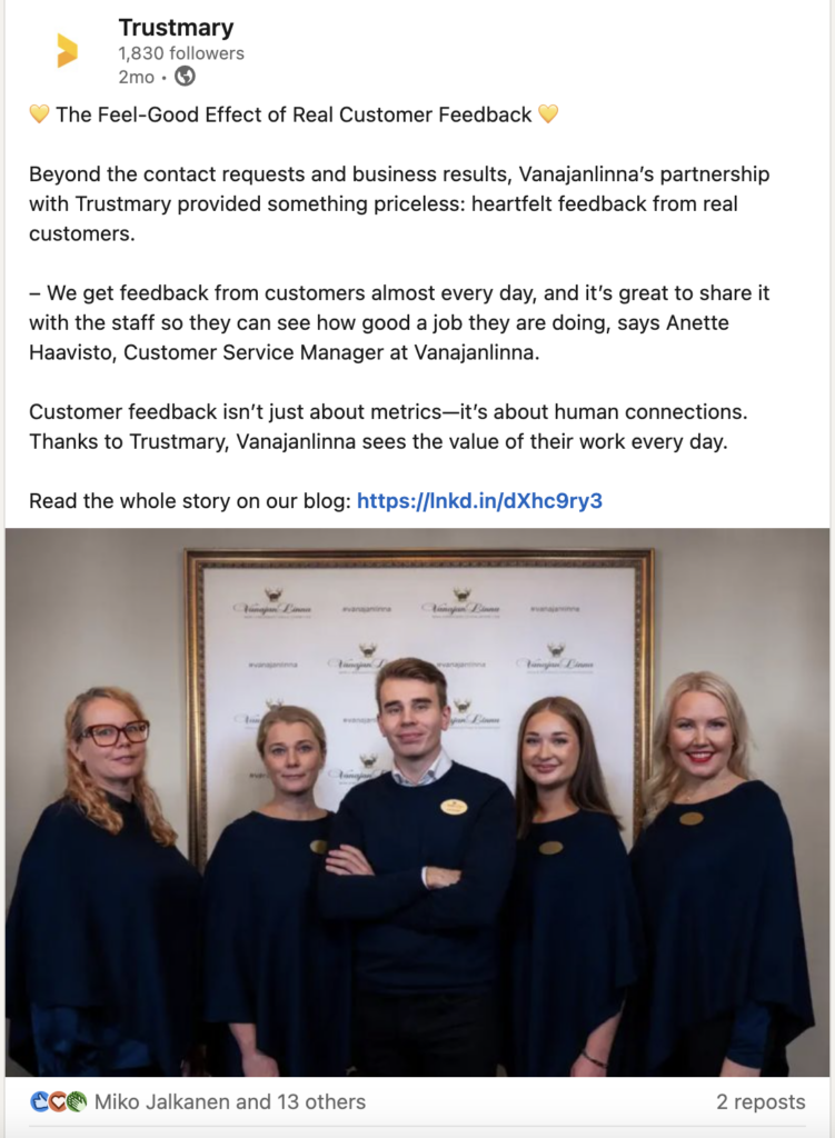 customer feedback as social media post example
