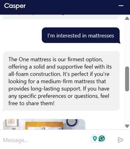 AI chatbot recommends mattresses when user requests information