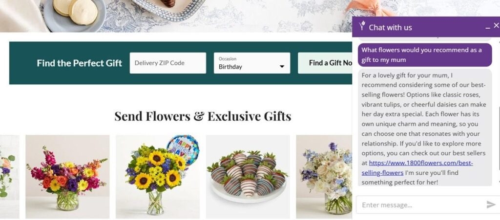 example of a chatbot that recommends what kind of flowers to buy for mom