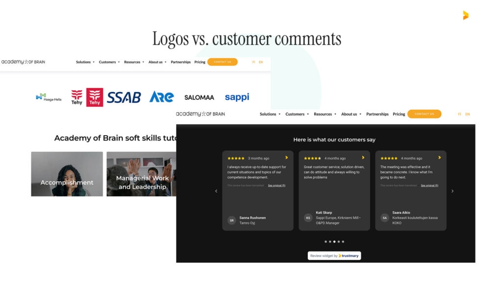 logos vs customer comments