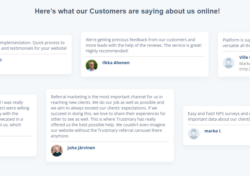trustmary-testimonial-slider testimonial carousel on landing page