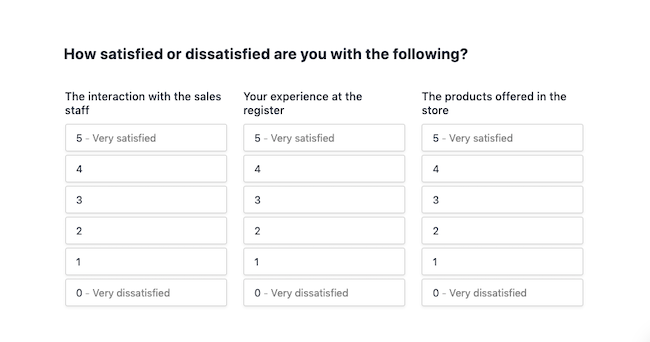 matrix customer feedback survey question