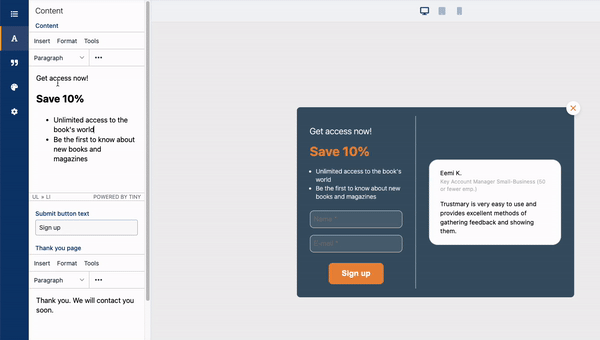 popup editor