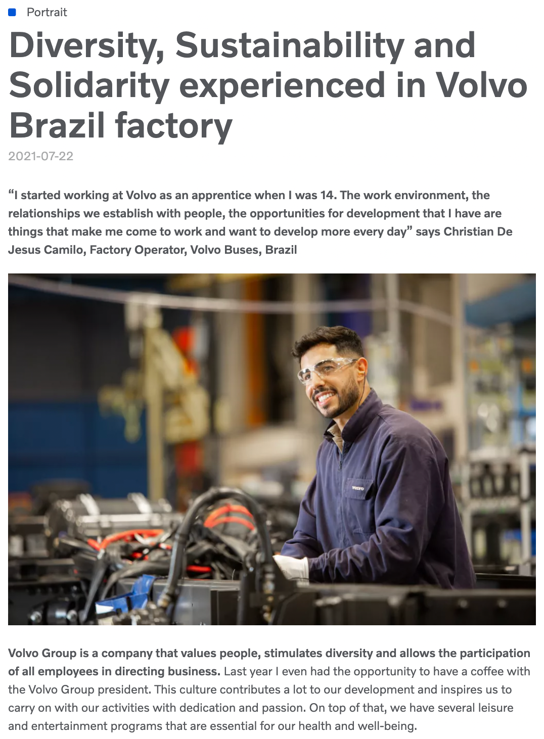 volvo employee testimonial template