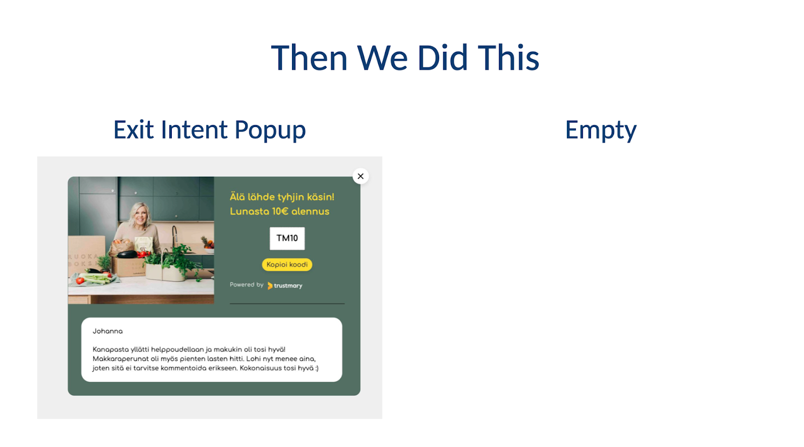 exit intent popup vs null ab test example