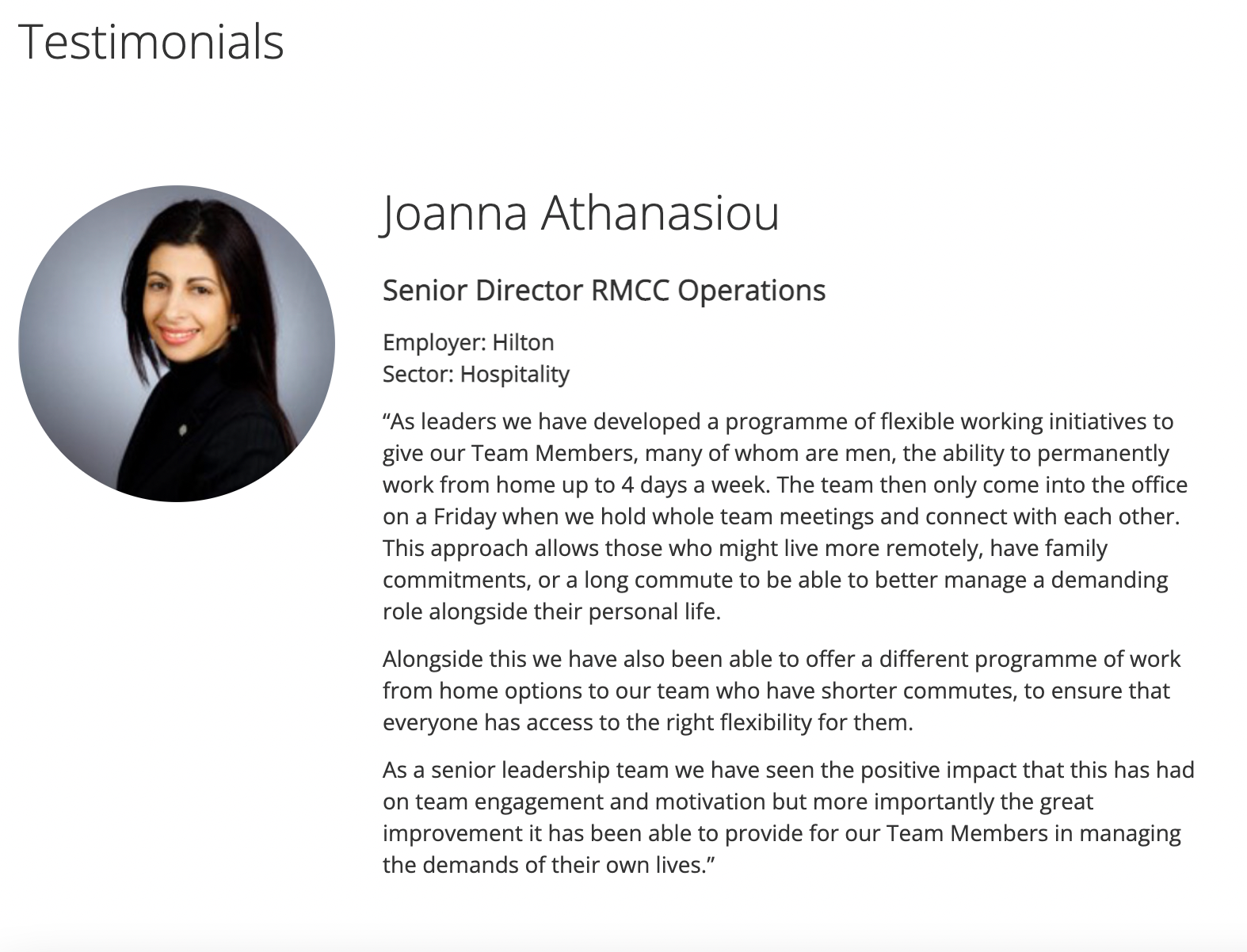employer testimonials for project