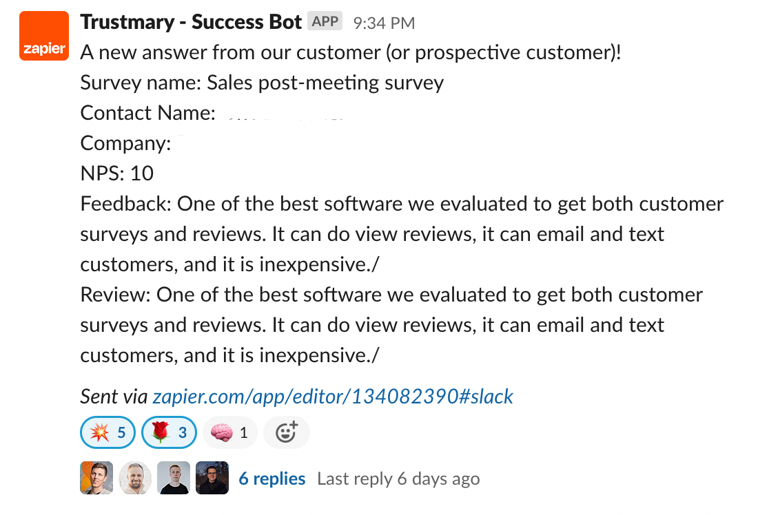 example of sharing feedback internally