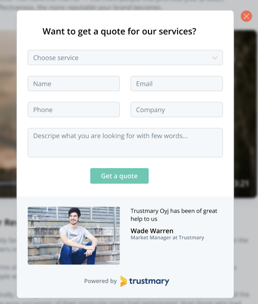 Popup Lead Generation Form with Video Testimonial