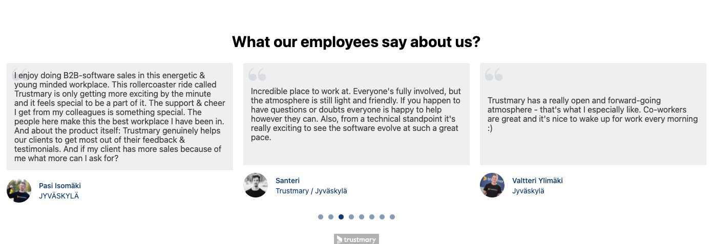 employee testimonial carousel trustmary
