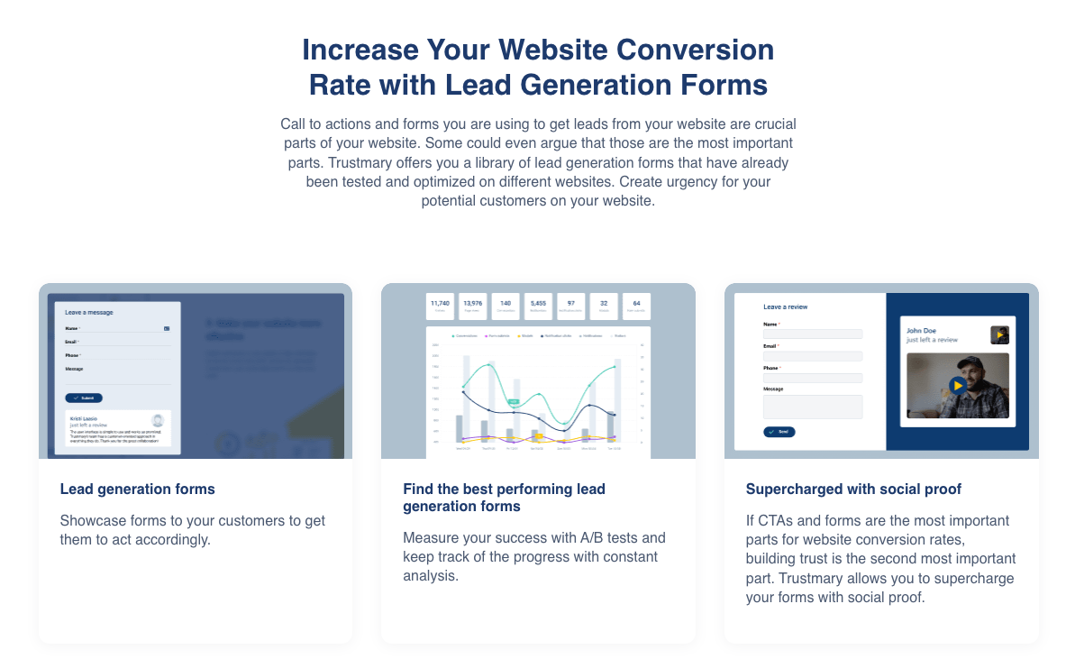 trustmary website for lead generation