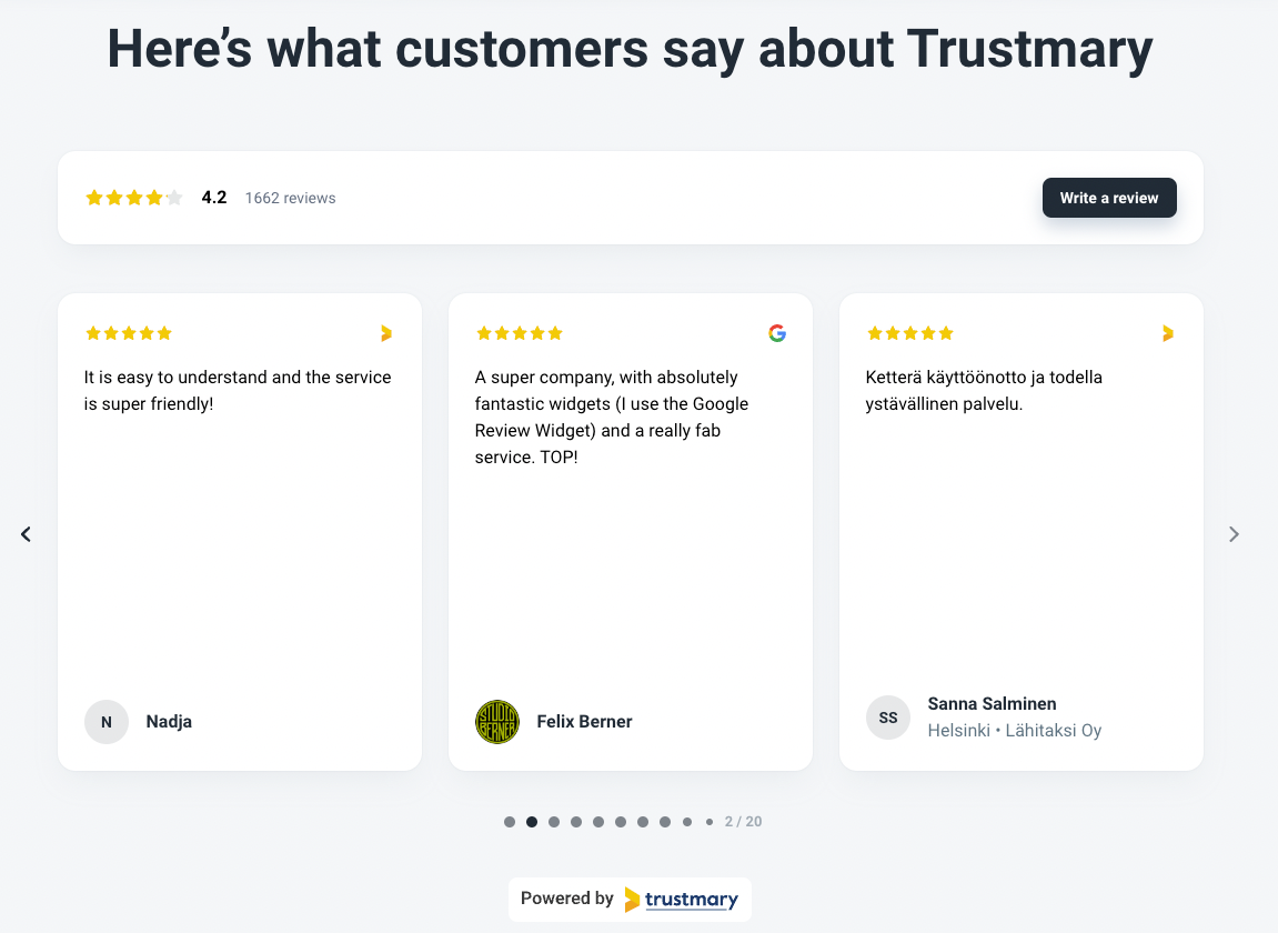 Review Widget mit einem CTA-Button