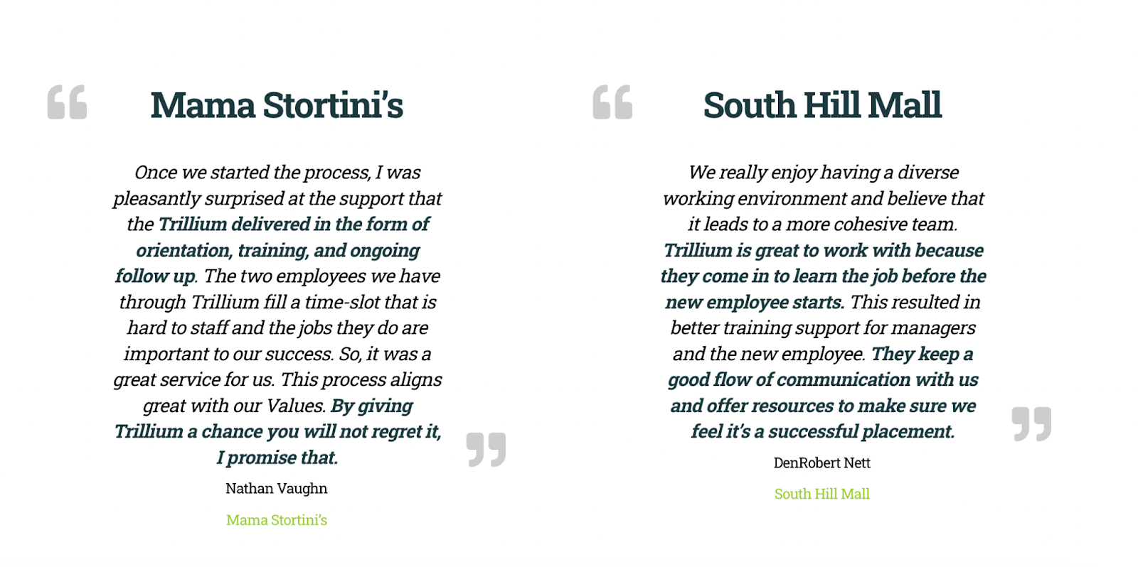 employer testimonials for staff provider