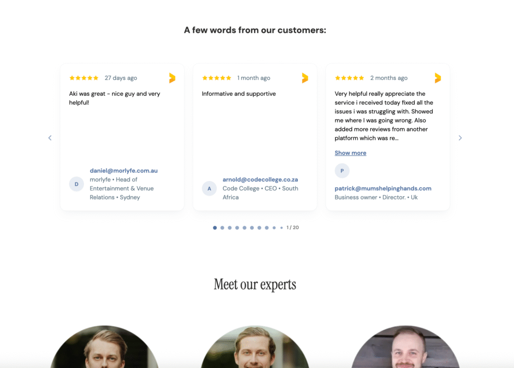 feedback from sales meetings added to book a call page