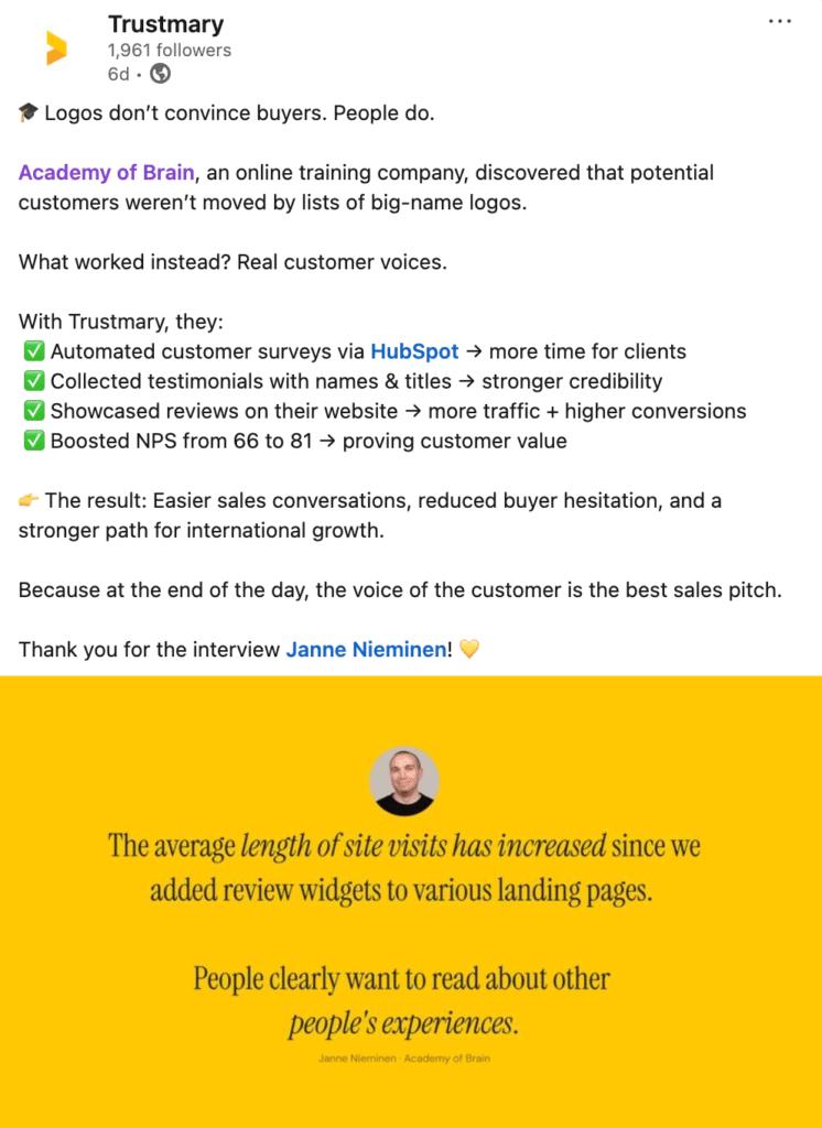 example of visual social proof in social media