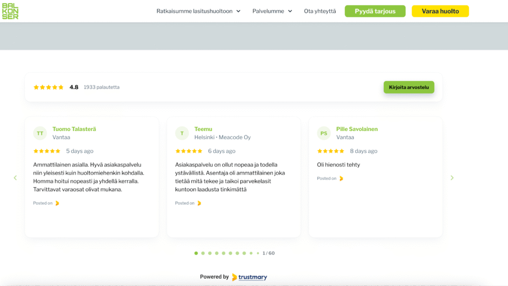 luottamus kasvaa asiakasarvosteluilla
