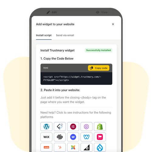 install trustmary widget by copying the script