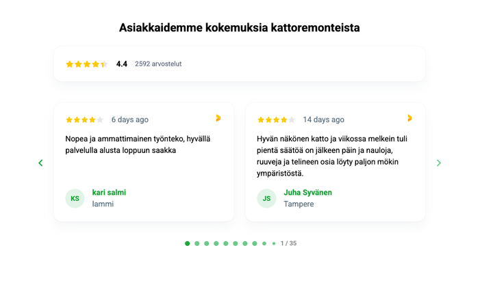 arvosteluwidget nettisivulla