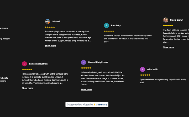 review widget on inhouse ltd kitchen renovation company website