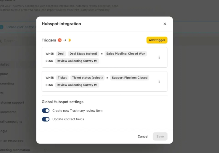 Integrate Trustmary and HubSpot in just a few clicks