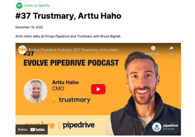 Pipedrive and Trustmary – Arttu Haho in the Evolve Webinar