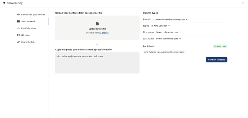 Add Contacts from Spreadsheets to Trustmary