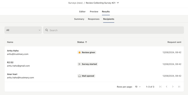 View the Status of Survey Recipients